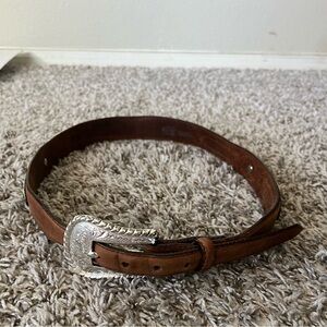 Justin Western 702BD Brown Leather Belt Woven Silver Buckle Womens Size 30 Waist